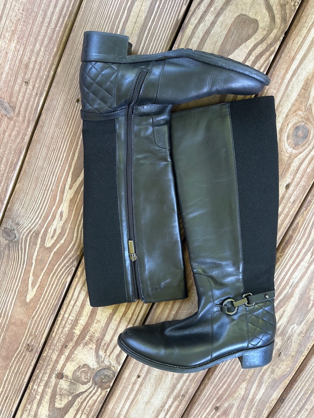 Aquatalia Oralie Black Leather Weatherproof Riding Boots Size 6.5 Italy